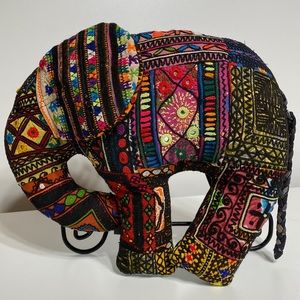 Vintage Indian Hand Embroidered Mirrored Banjara Elephant Pillow